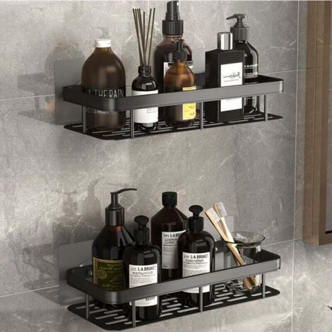 Estante de ducha, almacenamiento de ducha sin taladrar, cesta de baño de aluminio, almacenamiento de ducha negro, soporte para champú de ducha, estante sin taladrar (1 pieza) Estante de ducha y almace