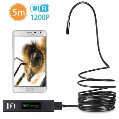 Cámara de inspección inalámbrica tipo serpiente de 1200P con WiFi, endoscopio HD con boroscopio de cable rígido de 8 LED (5 metros)