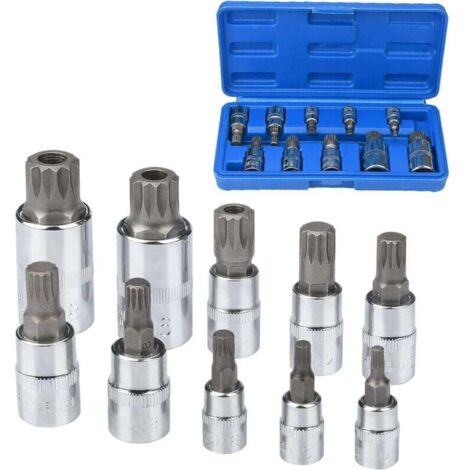 Juego de 10 vasos Torx con punta estriada M4-M18 - Juego de vasos triples cuadrados con estuche