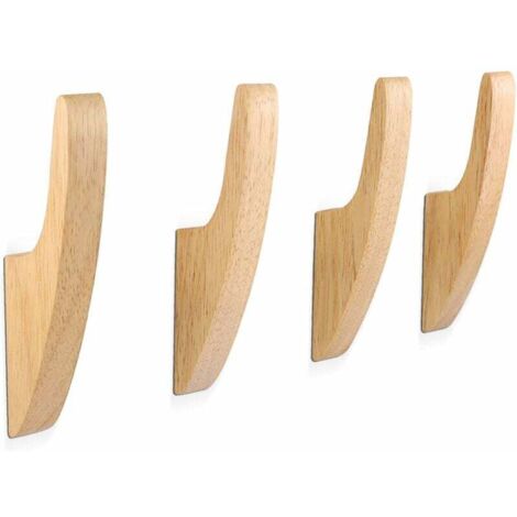 Juego de 4 ganchos y percheros para el hogar, perchero de pared de madera, ganchos de pared de madera vintage multifuncionales, gancho para baño, gancho para pasillo, sala de estar y dormitorio. (1/5)