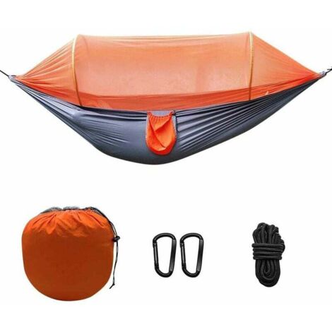 Hamaca de viaje ultraligera para acampar con mosquitero. Capacidad de carga de 200 kg. 270 x 140 cm. Respirable. Paracaídas de nailon para senderismo, acampada, excursiones, jardín y patio.