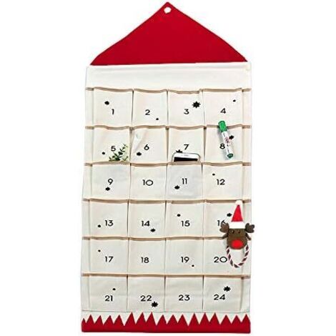 Calendario de adviento para rellenar, calendario navideño, para rellenar, 24 bolsillos, calendario navideño de tela para colgar, adornos navideños (rojo) (1/5)