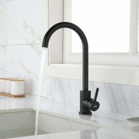 Grifo de cocina Auralum negro con caño alto giratorio de 360 grados, mezclador de agua caliente y fría, grifo mezclador de acero inoxidable para fregadero de cocina.