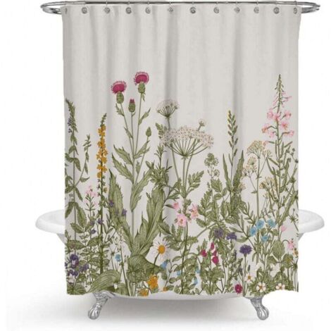 Cortina de ducha, cortinas de ducha, cortina de baño antimoho, antibacteriana y lavable, tela de poliéster con 12 anillas, 180 x 180 cm, cortina de ducha con flores de colores nórdicos.