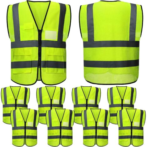 Chalecos de seguridad reflectantes con bolsillos y cremalleras, de malla de alta visibilidad, para hombre y mujer, transpirables, de neón, para correr al aire libre, ciclismo y caminata nocturna, unis (1/5)