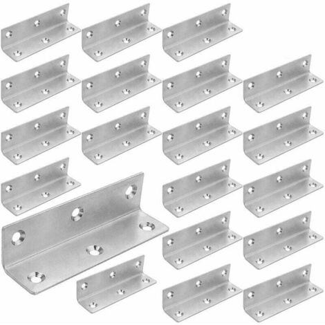 Juego de 22 soportes de montaje de acero inoxidable reforzado. Placa angular de acero inoxidable Aicer de 100 x 25 x 25 mm. Soporte metálico para fijación de acero inoxidable para la fijación y repara (1/5)