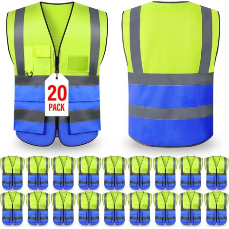 Chaleco de seguridad de alta visibilidad, reflectante con 5 bolsillos y cremallera, apto para hombres y mujeres, de neón, para exteriores, talla mediana. (1/5)