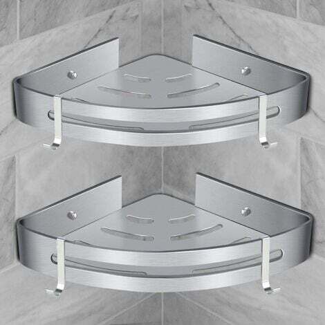 Estante de ducha de esquina, estante de baño, cesta de almacenamiento de ducha sin perforaciones, estante de ducha de aluminio montado en la pared, caja de almacenamiento de dos piezas, plateado (2 pi