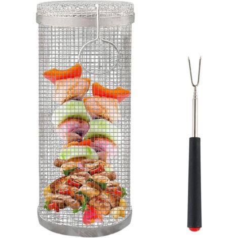 Cesta para parrilla con ruedas, cesta de acero inoxidable, cestas cilíndricas para parrilla, cesta para parrilla al aire libre, cesta para parrilla con ruedas (1/5)