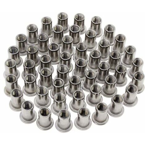 Tuerca remachable de acero inoxidable, herramienta para tuercas, cabeza plana, roscada, tipo M6, 50 unidades (tuerca remachable de acero inoxidable tipo M6)