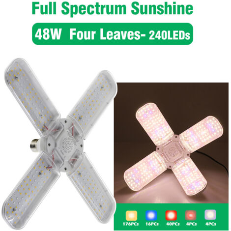 Lámpara LED de cultivo para plantas de interior, 48 W, 552 LED, espectro completo, bombilla E27/E26 para invernaderos, plantas de interior y hortalizas.