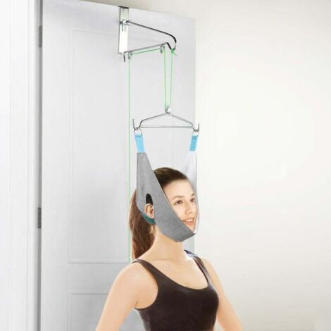 Marco de tracción cervical gris, tipo gancho para estiramiento en casa, soporte para columna cervical, marco corrector cervical, para cocina, baño y hogar. (1/5)