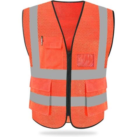 Chaleco reflectante de seguridad de malla de alta visibilidad de 2 piezas con bolsillos y cremallera, compatible con ANSI/ISEA (1/5)