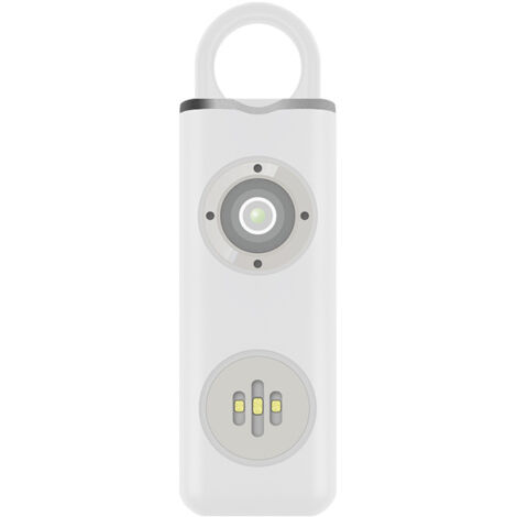 Alarma personal, 2 alarmas de bolsillo recargables, sirena de autodefensa de 130 dB, llavero de seguridad, luz LED intermitente, advertencia de emergencia para personas mayores, mujeres y niños - Blan