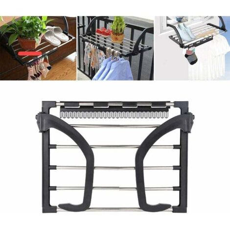 Tendedero plegable de acero inoxidable para radiador, de pared, para balcón, color negro (1/5)