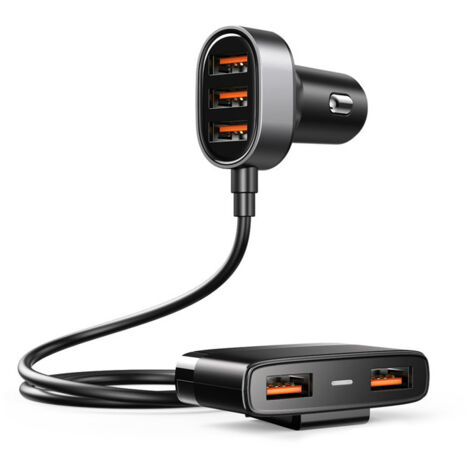 Cargador multipuerto para coche de 24 V máx., 5 puertos, adaptador de cargador, puertos USB A y Tipo C, detección de voltaje, varios cables USB para encendedor de cigarrillos y asiento trasero. (1/2)