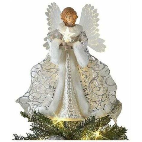 Ángel de Navidad para la punta del árbol. Ángel de Navidad tradicional para la punta del árbol de Navidad. Ángel de Navidad de 25 x 20 cm. Ángel de Navidad acrílico iluminado para la punta del árbol d (1/5)