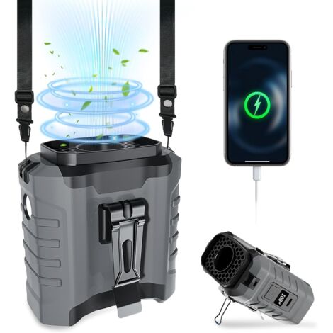 Ventilador de cinturón personal de 5 velocidades, 10000 mAh con clip para cinturón, ideal para camping, viajes, construcción y senderismo (gris) (1/5)