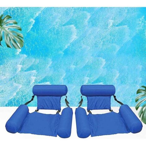 Hamaca flotante para piscina, portátil, plegable, inflable, para playa, deportes acuáticos, para adultos y niños (paquete de 2, azul)