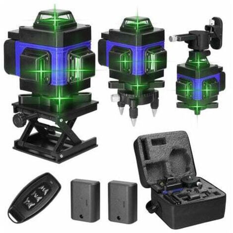 Nivel láser 4D de 16 líneas, autonivelante de 3°, batería de litio recargable por USB con líneas de inclinación vertical y horizontal, color azul. (1/5)