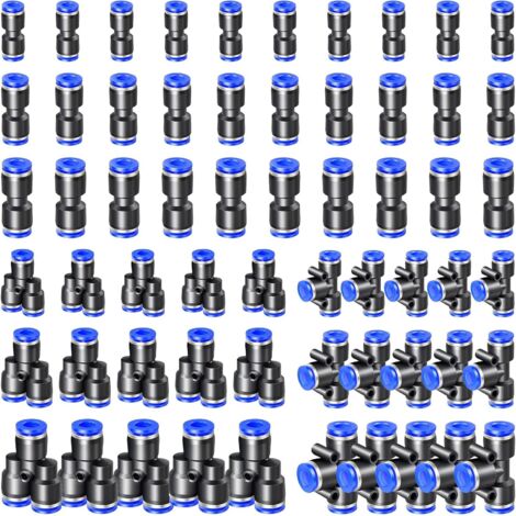 60 piezas de racores neumáticos, conectores neumáticos de plástico, racores rápidos para aire comprimido, conexiones rápidas para líneas de aire (4 mm/6 mm/8 mm, tipo Y+T+I combinado)