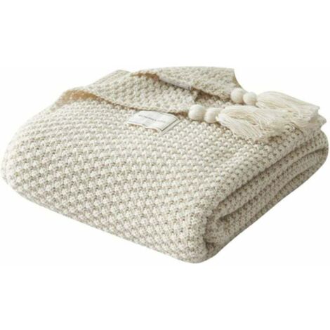 Manta de punto, manta nórdica tejida a mano, manta suave de moda para sofá, colcha, colcha, beige, 110 x 150 cm