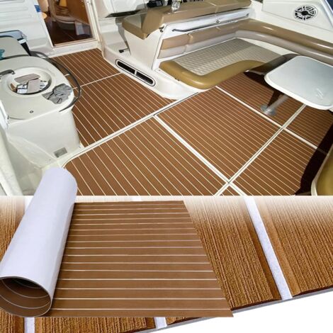 Alfombrilla de espuma EVA antideslizante para barco (240 x 45 cm), autoadhesiva, de imitación teca, para yates, kayaks, lanchas motoras, escaleras de piscina, cubiertas y tablas de surf. (1/4)