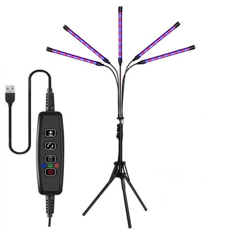 Lámpara LED para cultivo de plantas con trípode, 120 LED, espectro completo, 3 modos de temporizador y 10 niveles ajustables.