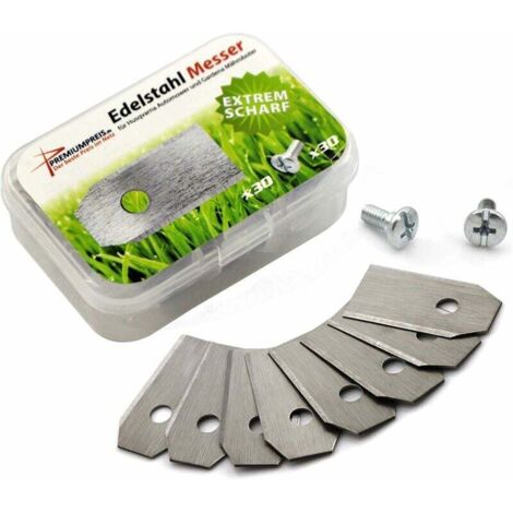 Pack de 30 cuchillas de recambio de titanio para robot cortacésped Bosch Indego (3 g - 0,75 mm) Color plata - Calidad premium - Con diseño mejorado (1/5)