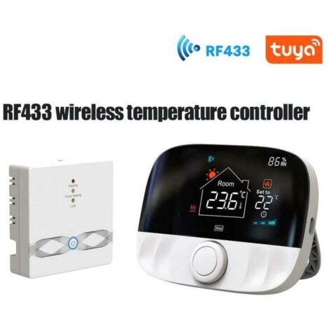 Termostato inteligente inalámbrico RF433, controlador de temperatura programable para calefacción de ambientes, con caldera de gas y actuador de control de temperatura por histéresis de 0,5 μm.