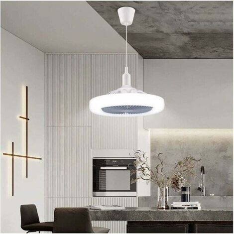 Ventilador de techo con luz, E27, 12 W, pequeño y silencioso, luz LED regulable para dormitorio, cocina y oficina. Luz tricolor regulable + ventilador ajustable de 3 velocidades. (1/4)
