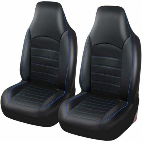 Fundas universales para asientos delanteros de coche de piel sintética para 2 plazas, color negro y azul, interior de coche tuneado (1/5)