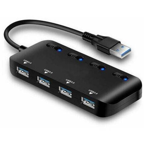 Regleta de enchufes USB 3.0, concentrador múltiple USB ultradelgado de 4 puertos con luces indicadoras de interruptor de encendido individual (1/5)