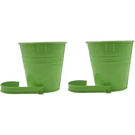 Juego de 2 macetas colgantes de metal para balcón, valla, jardín o pared. Color blanco (verde hierba). (1/5)