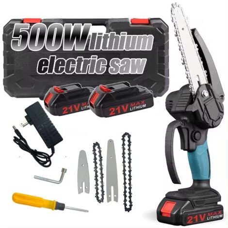 Mini motosierra de 6 pulgadas con bloqueo de seguridad, 2 cadenas, batería recargable de 21 V, inalámbrica, eléctrica
