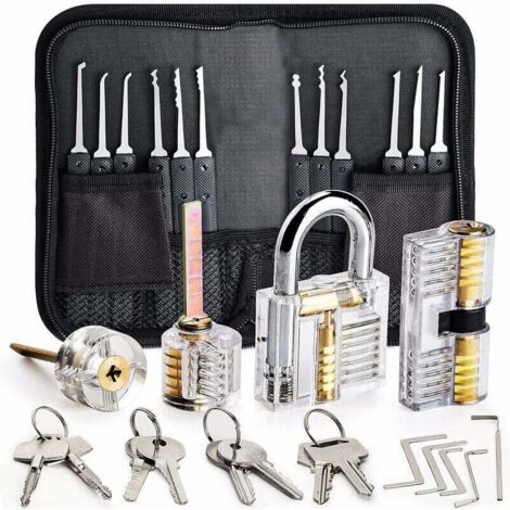 Kit de ganzúas Preciva de 26 piezas, herramientas de entrenamiento con 4 candados transparentes para cerrajeros principiantes y profesionales (negro)
