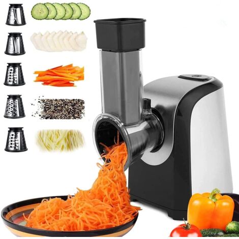 Cortador de verduras eléctrico, rallador multifuncional de 250 W con 5 conos de acero inoxidable (1/5)
