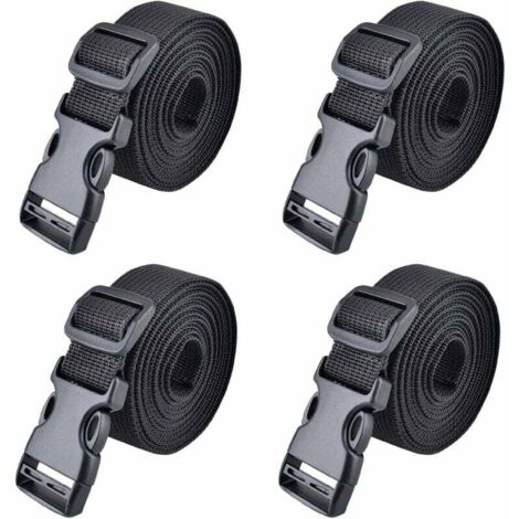 Correa de amarre con hebilla de liberación rápida, correa de trinquete de plástico, correa tensora para fijación de equipaje, 25 mm, 188 cm, color negro, 4 unidades