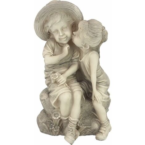 Estatua decorativa de jardín de niña y niño, poliresina, piedra antigua, Superma, 1 pieza