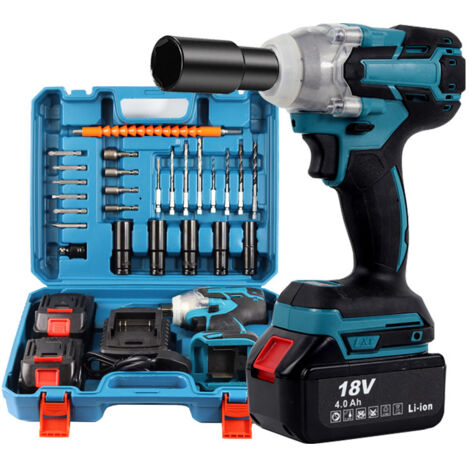 Llave de impacto sin escobillas, llave de impacto eléctrica con batería de 4,0 Ah y 21 V, llave de impacto de frecuencia variable, 6 vasos de impacto, cargador para coche