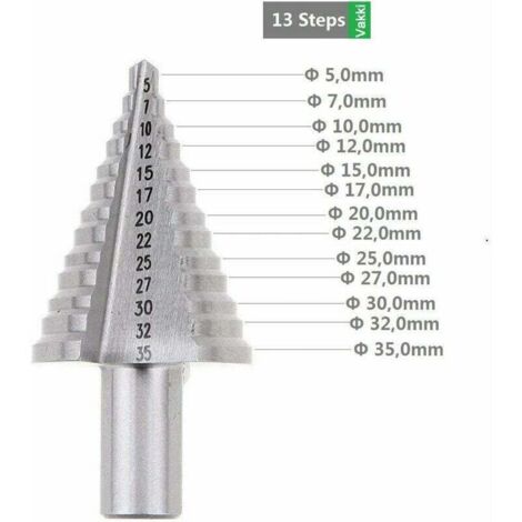 Broca escalonada HSS, broca avellanada de doble ranura (5 mm-35 mm) con revestimiento de titanio, sólida, perfecta para taladrar con destornillador en acero, madera, plástico, latón, aluminio y PVC. (1/5)