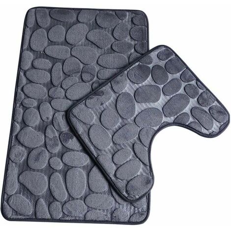 Juego de 2 alfombrillas de baño antideslizantes, suaves y absorbentes, con forma de U, lavables a máquina, color gris. (1/5)