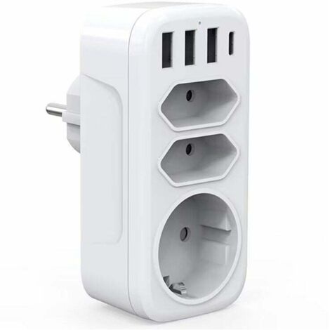 Regleta de enchufes USB, 3 tomas de corriente y 3 puertos USB, 3 A, 6 en 1, 4000 W, cargador USB múltiple, regleta de enchufes USB para casa, oficina, viajes, compatible con teléfono y portátil. (1/5)