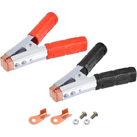 Abrazaderas de repuesto para cable de arranque de coche con pinzas de cocodrilo aisladas para batería de coche, asas rojas y negras, 1 par de cobre (1/2)