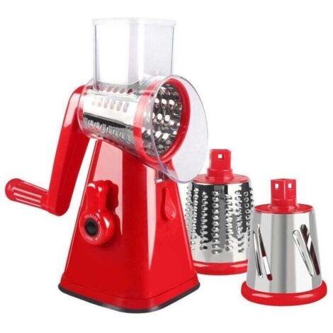 Rallador manual de verduras con 3 tambores giratorios de acero inoxidable. Picadora de verduras multifuncional con manivela y cuchillas afiladas. (1/5)