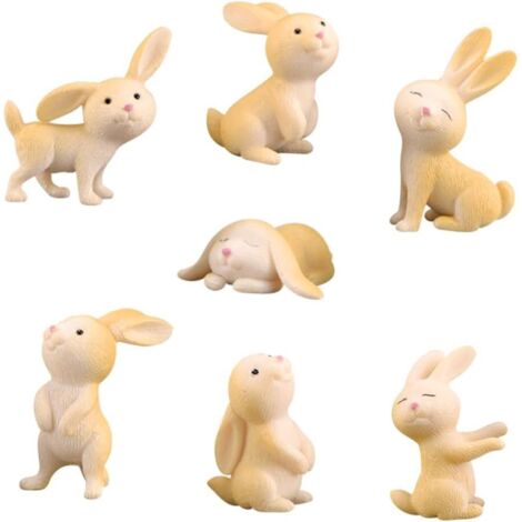 Figuras de conejo en miniatura, 7 piezas, decoraciones de conejo en miniatura, adorno de conejo en miniatura, figura de conejo en miniatura, decoración de jardín en miniatura, adorno de conejo en mini (1/5)
