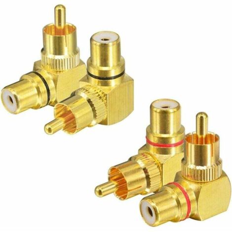 Adaptador de ángulo recto RCA macho a hembra de 4 piezas, 90 grados, 2 rojos y 2 negros (1/5)