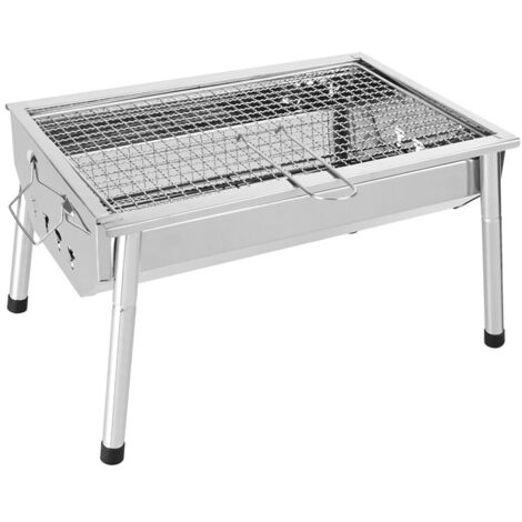 Barbacoa de carbón ajustable de acero inoxidable, portátil, desmontable, para exteriores, con soporte para jardín, picnic y camping.