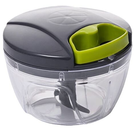 Picadora de cebolla manual (2 piezas), cortadora de verduras de 520 ml, picadora de cebolla con 3 cuchillas, picadora multifuncional con cable, picadora de ajo y cebolla (verde - 400 ml) (1/2)