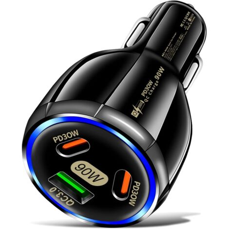 Cargador de coche USB C de 90 W, PD QC 30 W, carga rápida para iPhone, tableta, Samsung Galaxy, Huawei, Xiaomi (1/2)